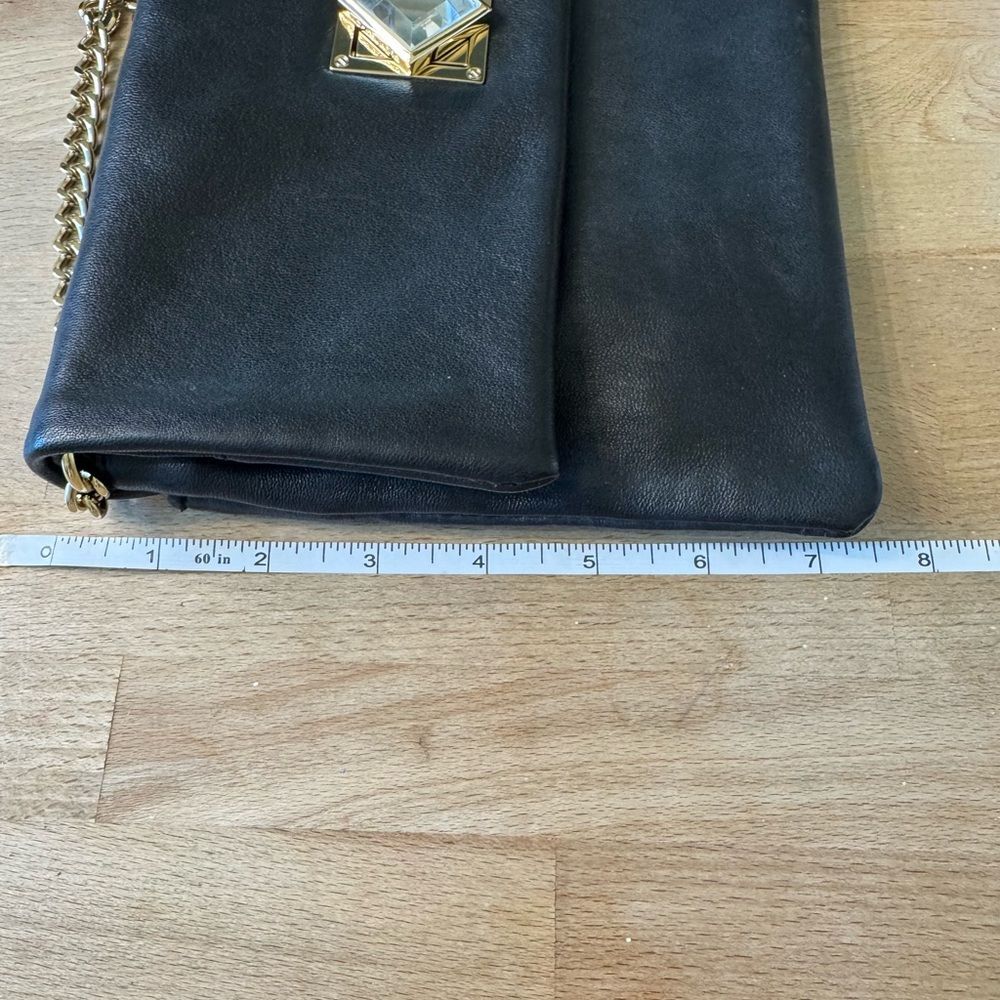 Michael Kors Black Leather-Gold Chain Dinner Purse Shoulder Bag Clutch 10x7 - Picture 16 of 16